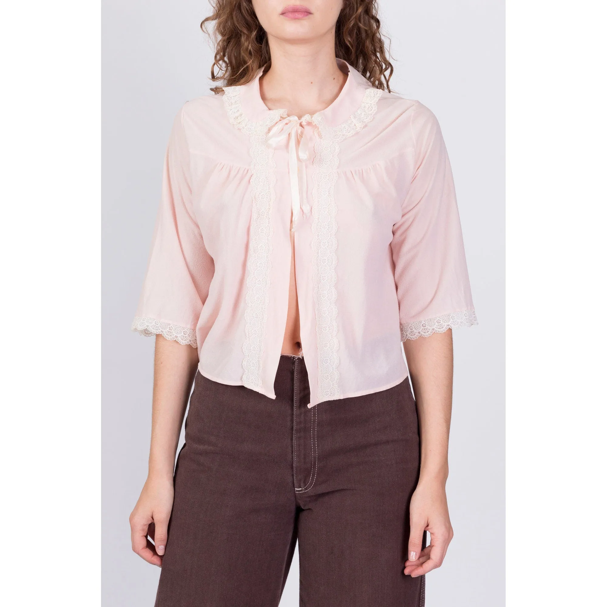 1950s Baby Pink Bed Jacket - Small