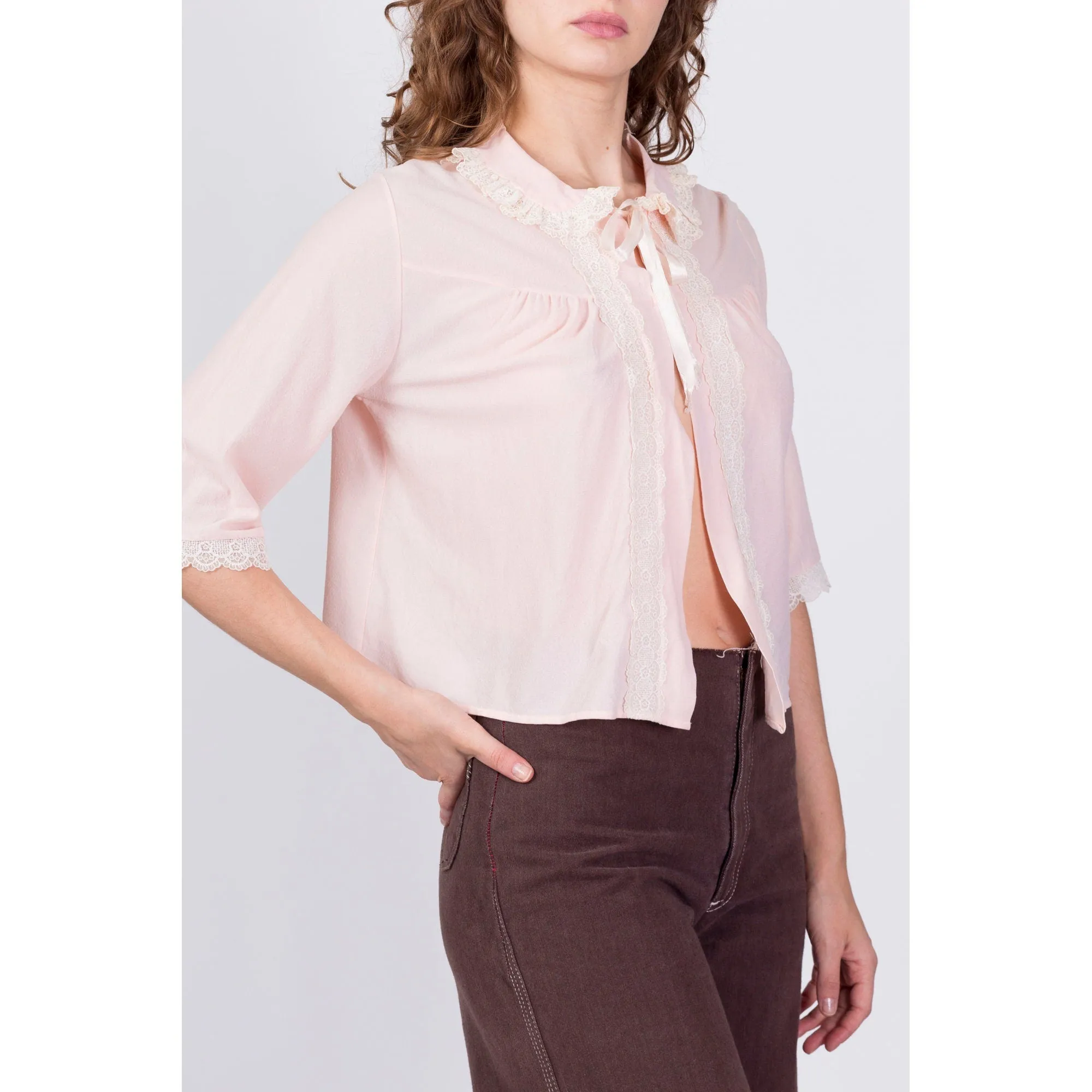 1950s Baby Pink Bed Jacket - Small