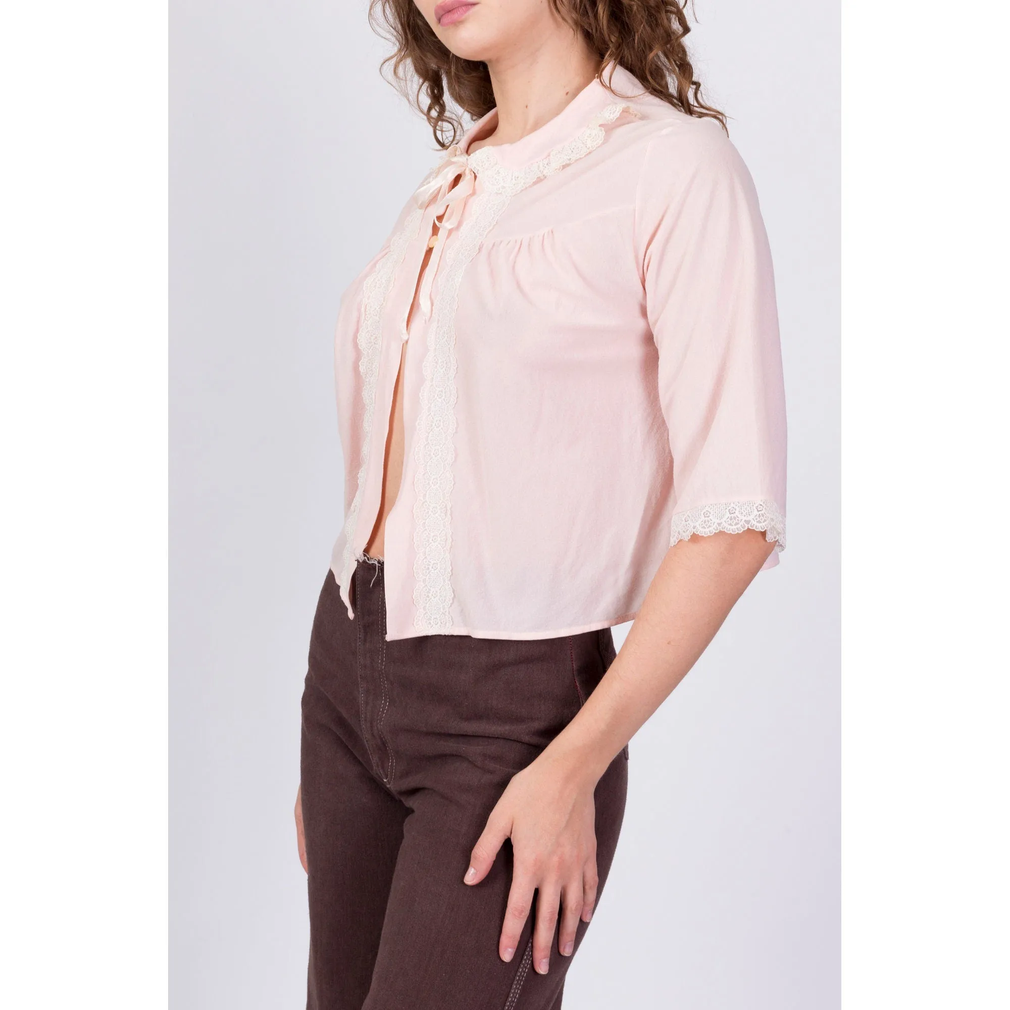 1950s Baby Pink Bed Jacket - Small