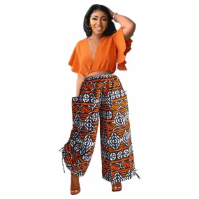 African Print Palazzo Pants with Head Scarf
