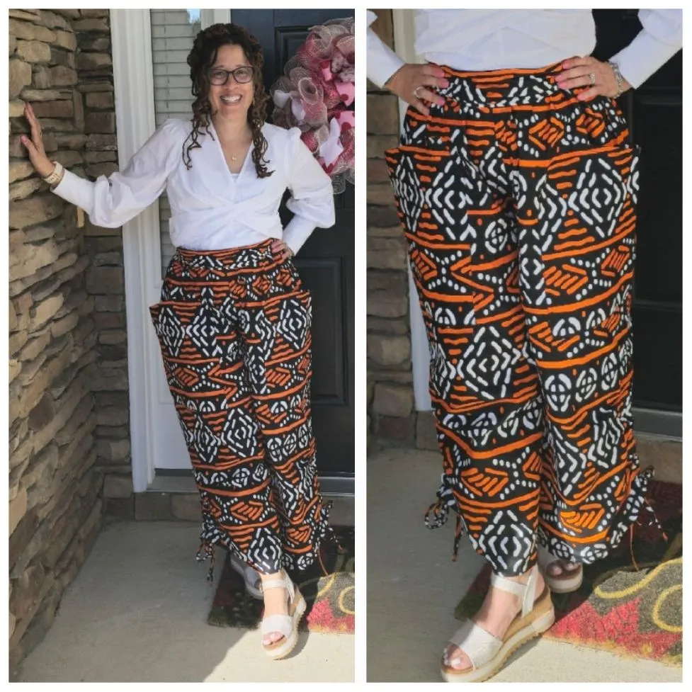 African Print Palazzo Pants with Head Scarf