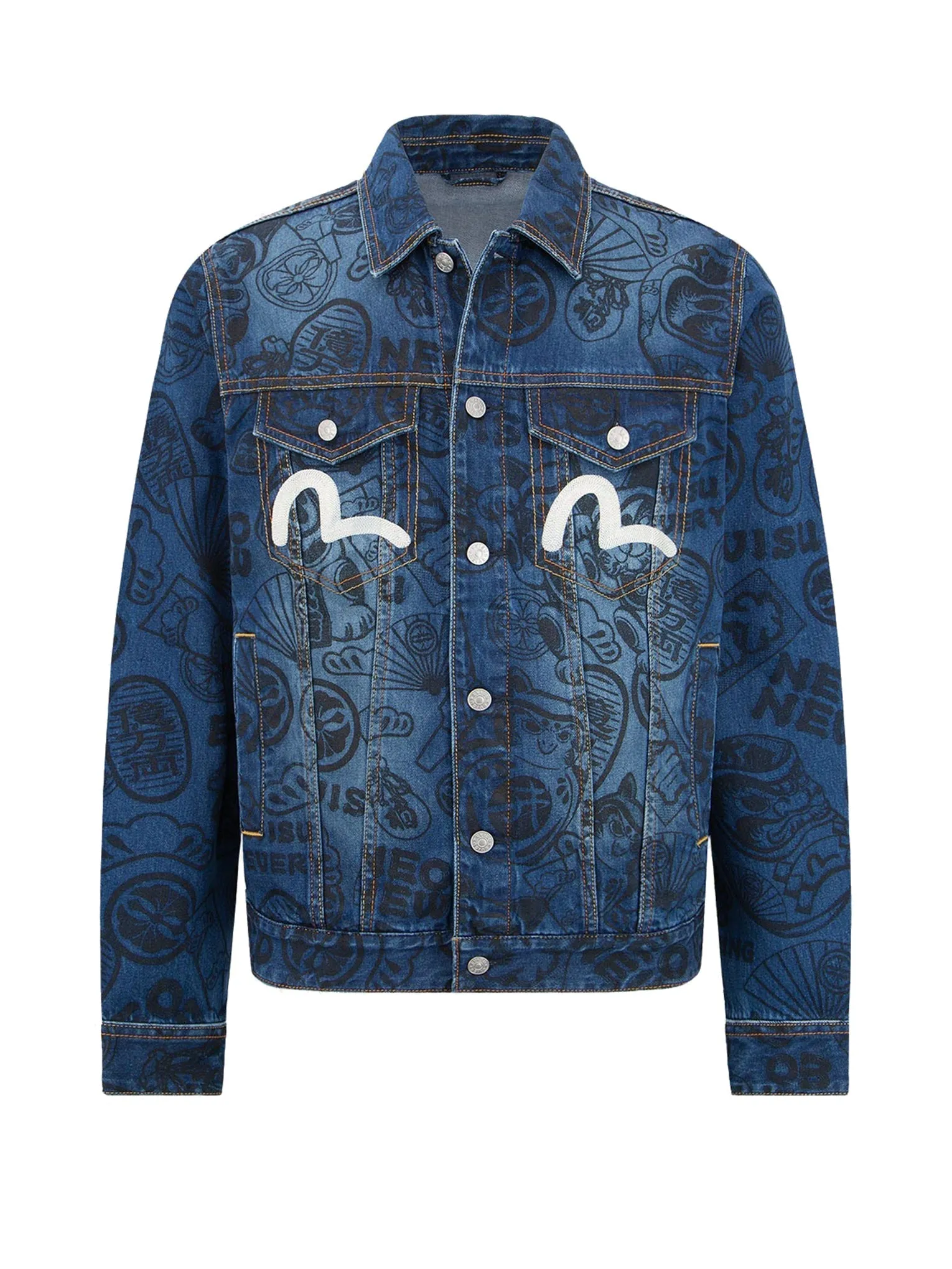 Allover EVISU Squad Discharge-Print Denim Jacket