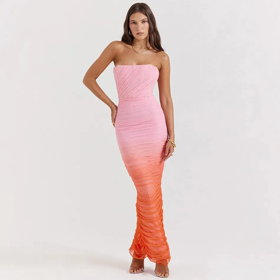 ASHY GRADIENT PINK ORANGE BODYCON MAXI Dress