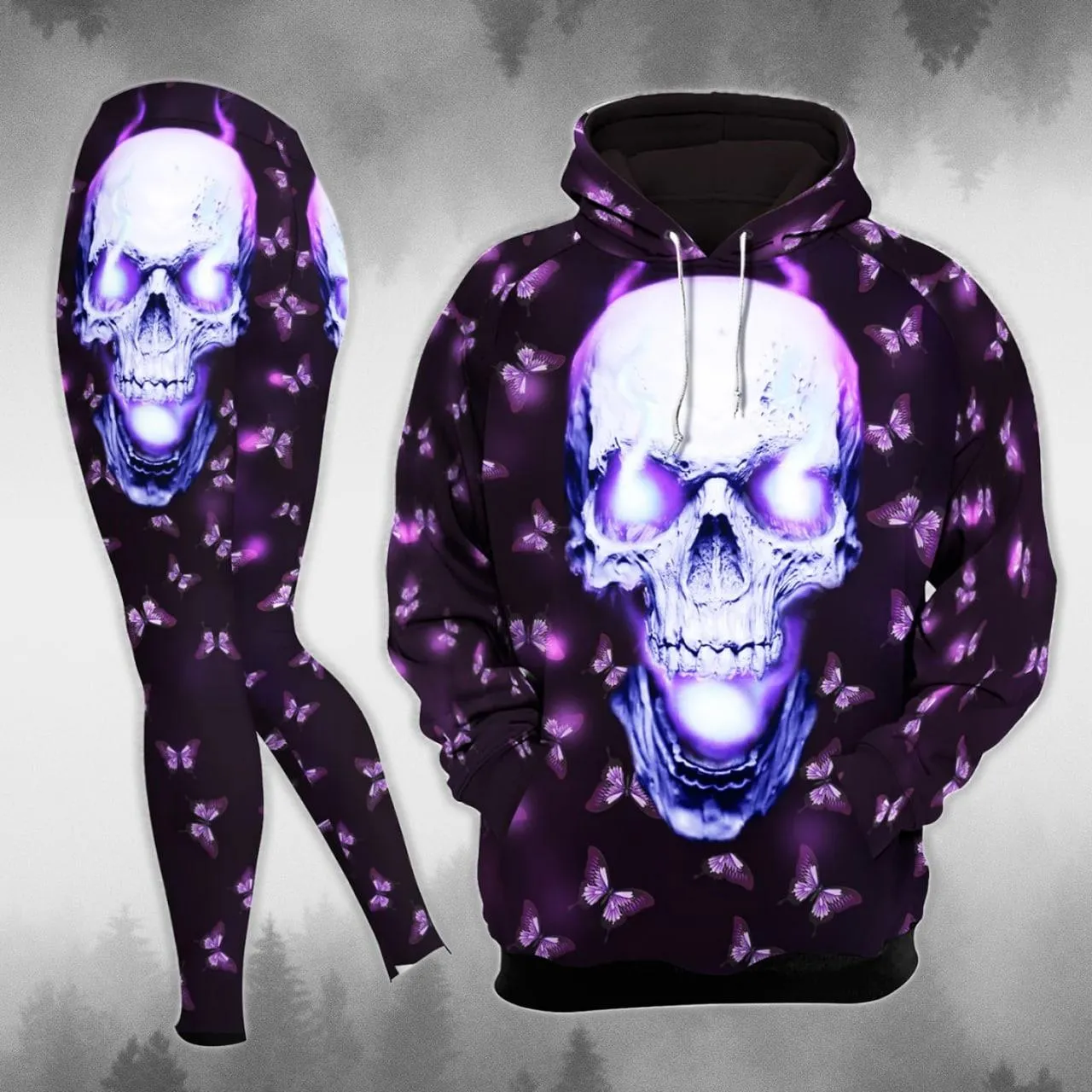 Attractive Butter Smoke Skull Combo Hoodie and Leggings