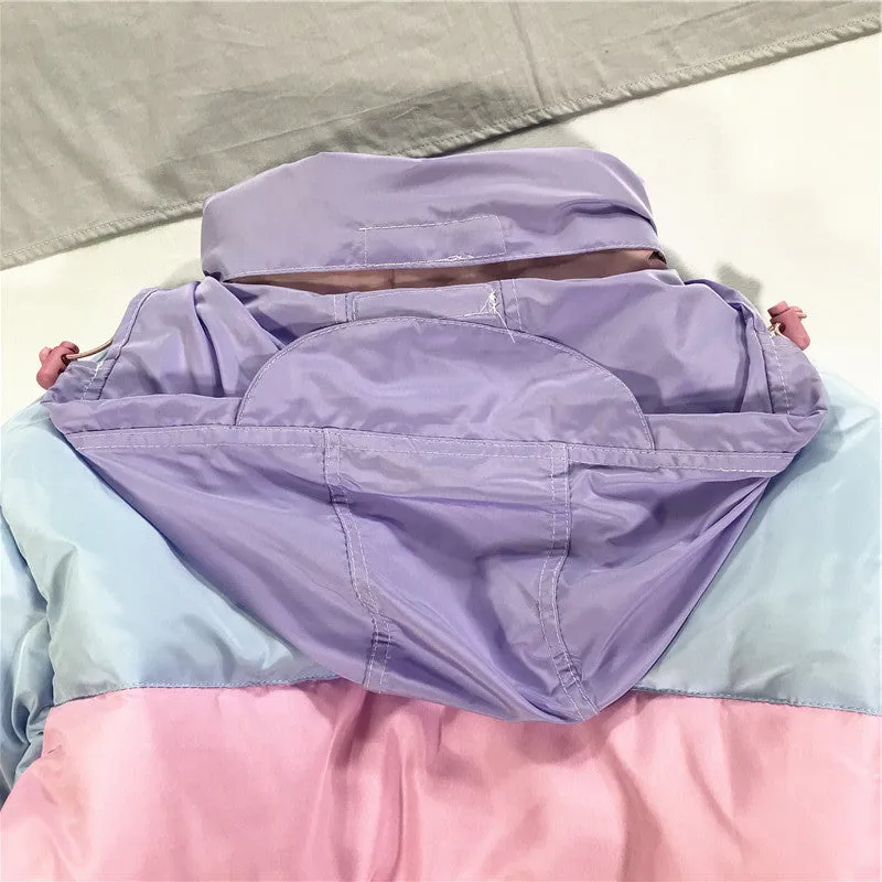 Baggy Jacket Rainbow Color-Blocking Hooded