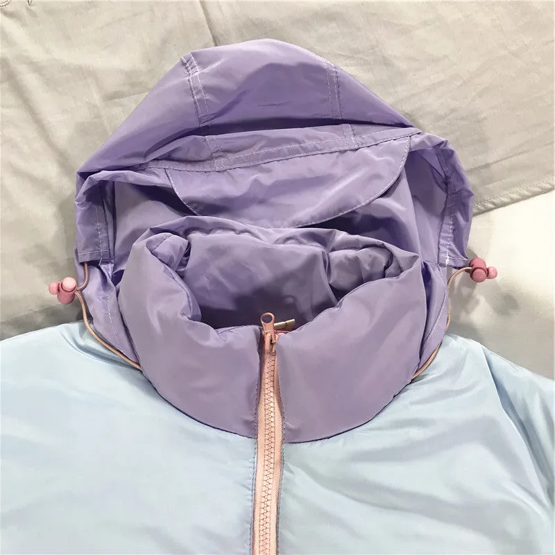 Baggy Jacket Rainbow Color-Blocking Hooded
