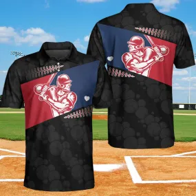 Baseball Heart Player Polo Shirt, Black Theme Baseball Pattern Polo Shirt, Best Baseball Shirt For Men