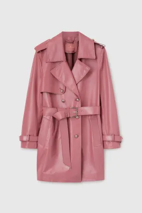 Belted leather trench coat