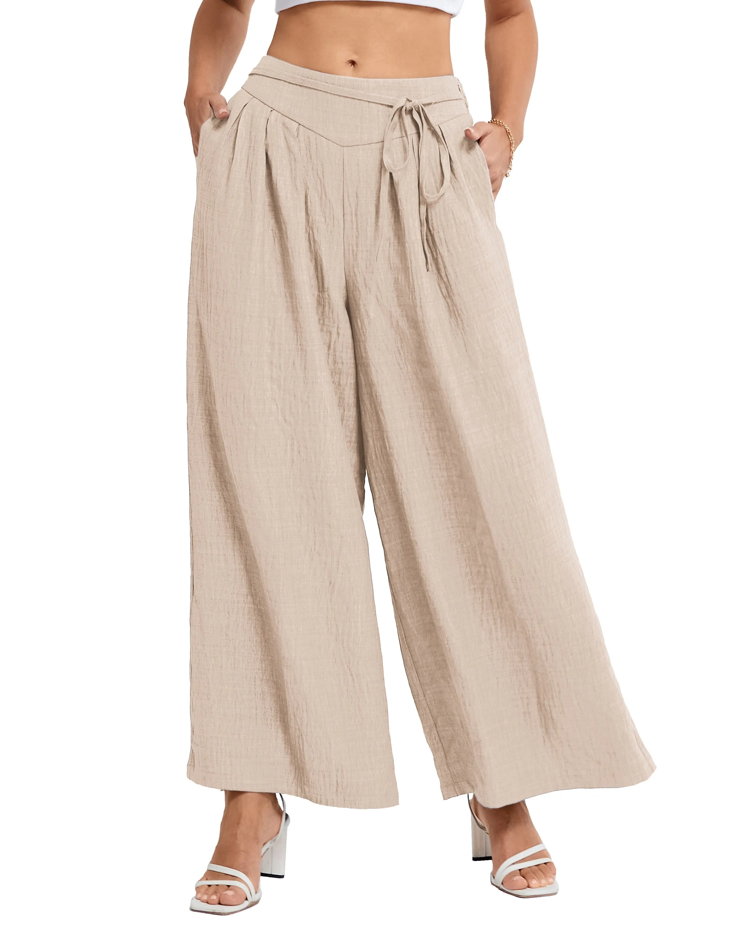 BP Women Vintage Wide Leg Pants Elastic Waist Pleated Palazzo Pants