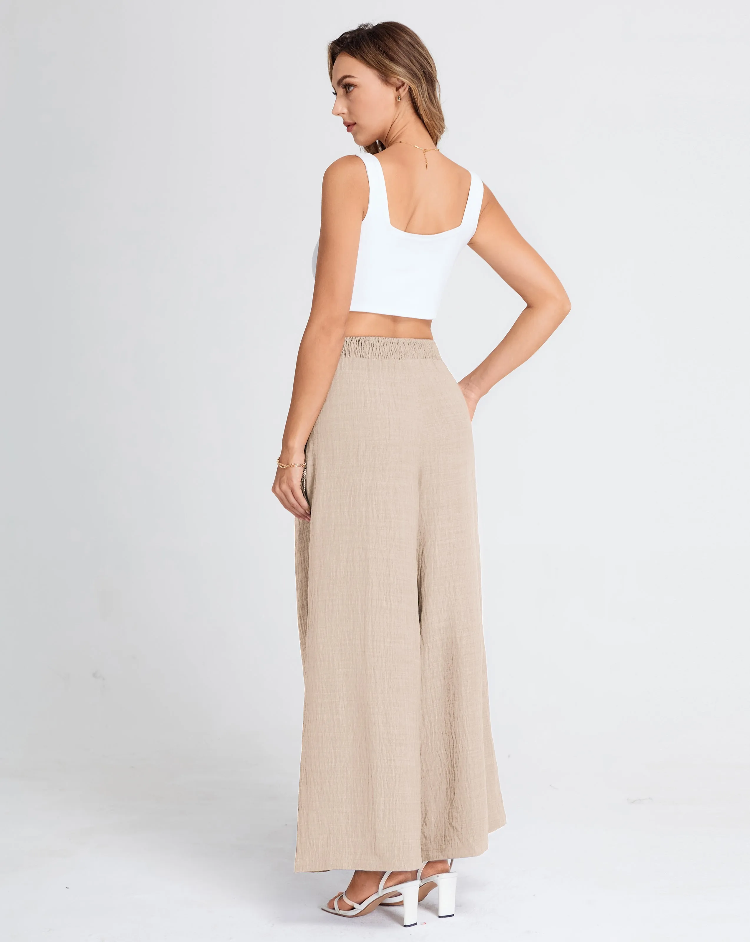 BP Women Vintage Wide Leg Pants Elastic Waist Pleated Palazzo Pants