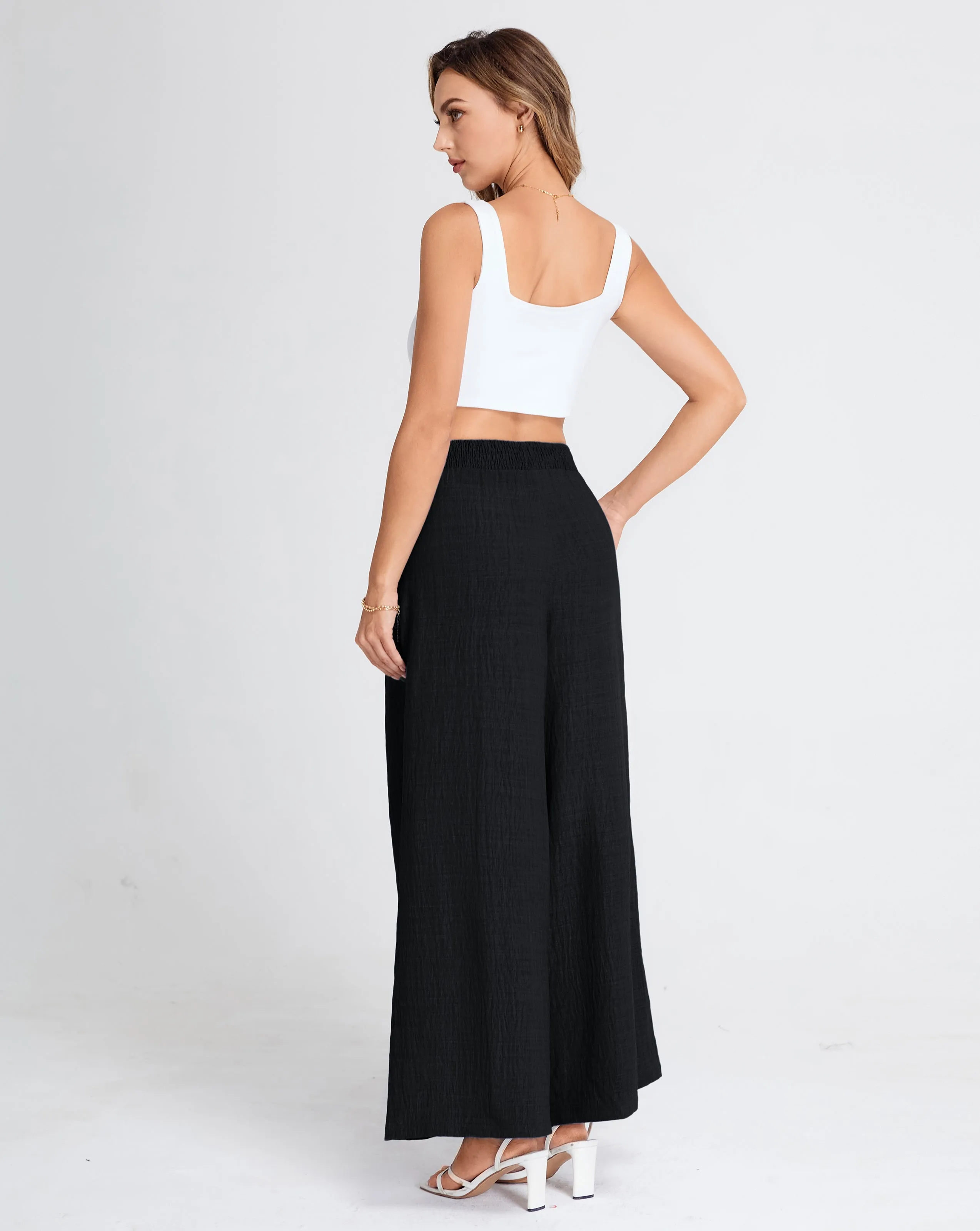 BP Women Vintage Wide Leg Pants Elastic Waist Pleated Palazzo Pants