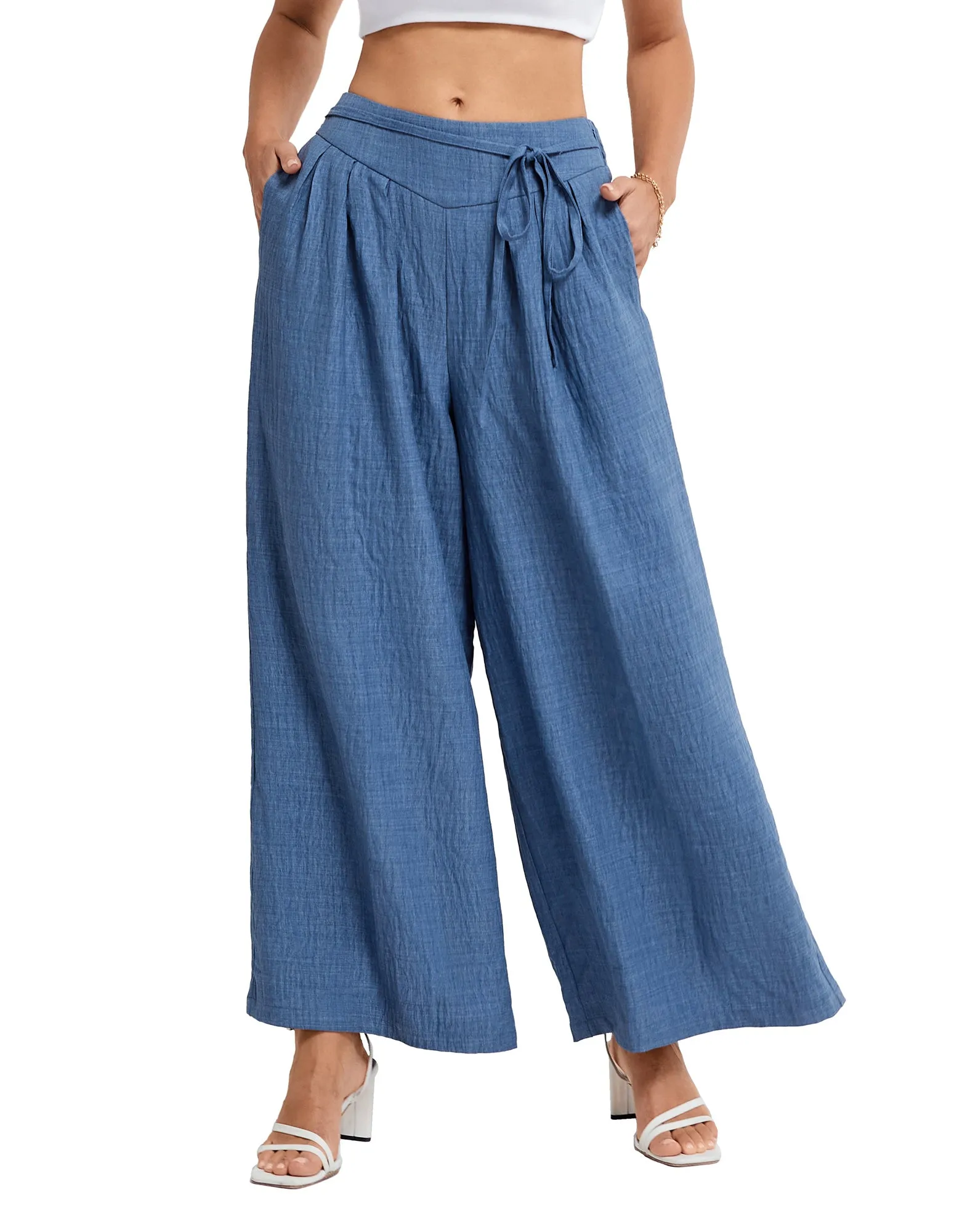 BP Women Vintage Wide Leg Pants Elastic Waist Pleated Palazzo Pants