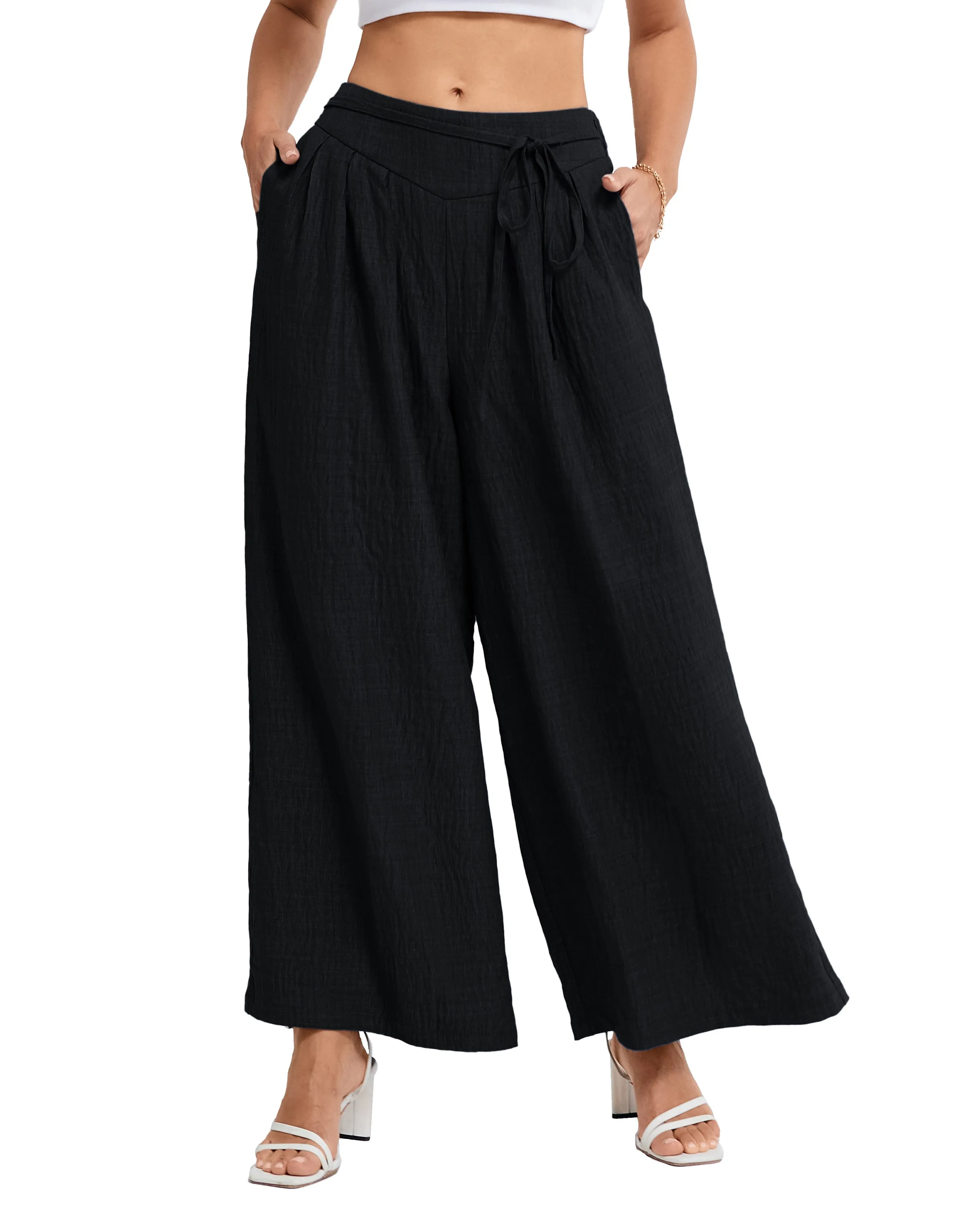 BP Women Vintage Wide Leg Pants Elastic Waist Pleated Palazzo Pants