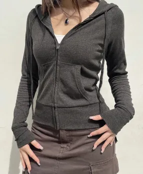 Casual Zip-Up Hooded Sweatshirt with Front Pockets