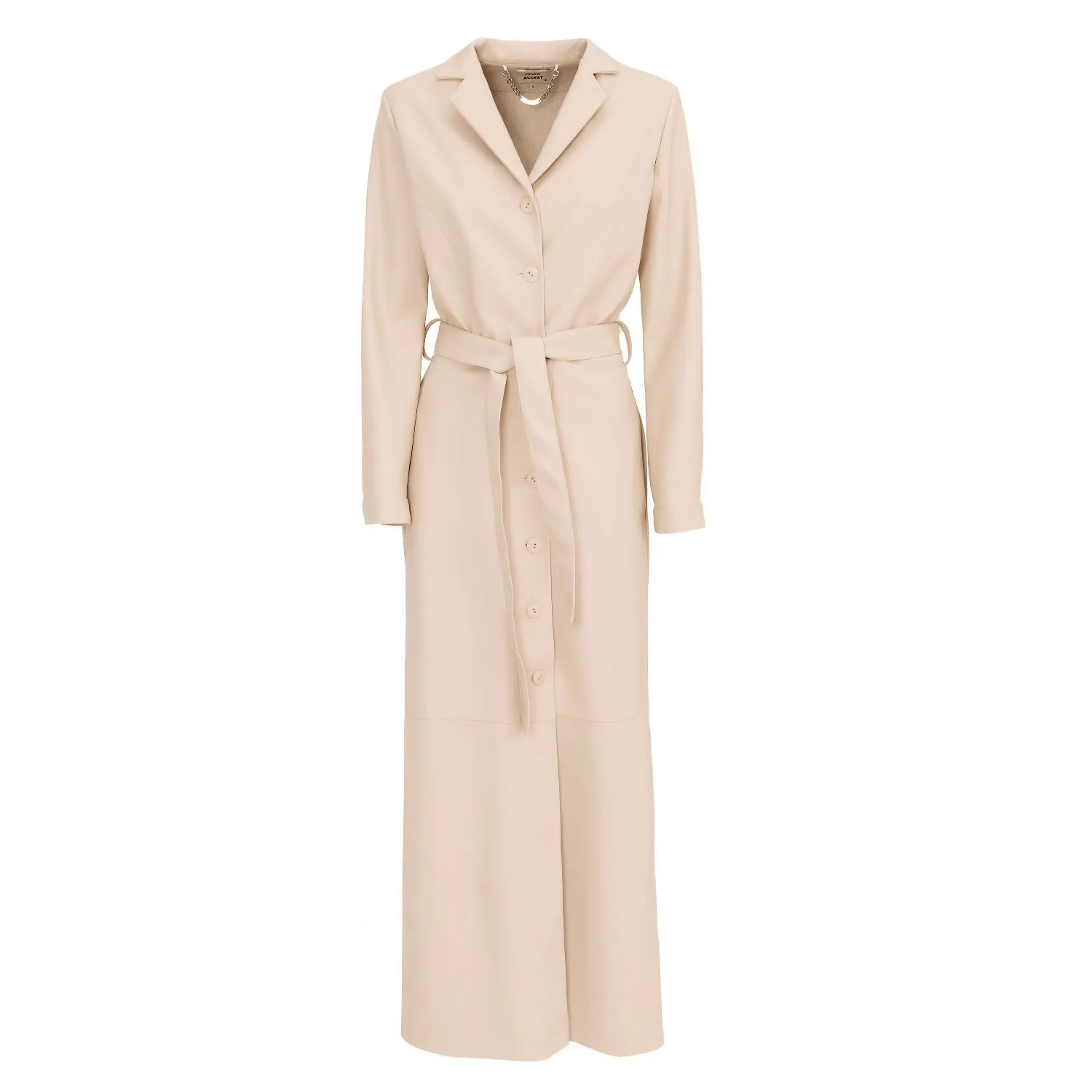 Ecru Long Button-Up Eco-Leather Trench