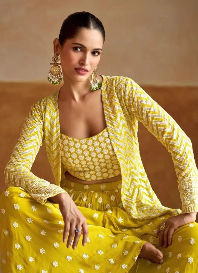 Elegant and Beautifully Hand Embroidered Jacket Sharara Suit