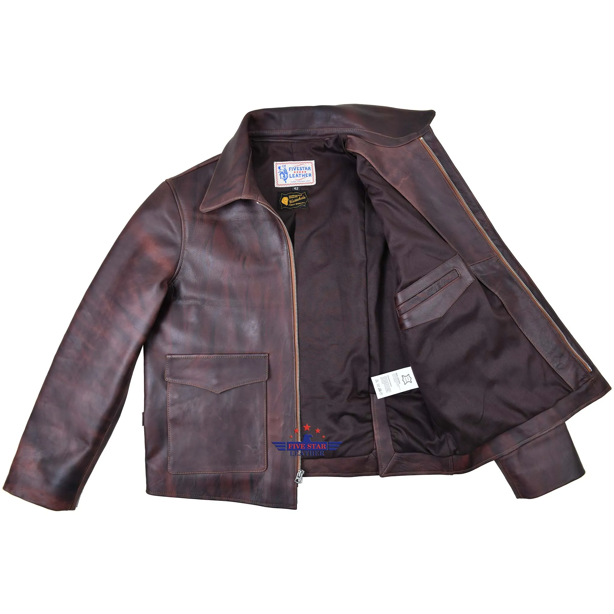 FiveStar leather Crusader Jacket Horse Hide Distressed Brown Leather