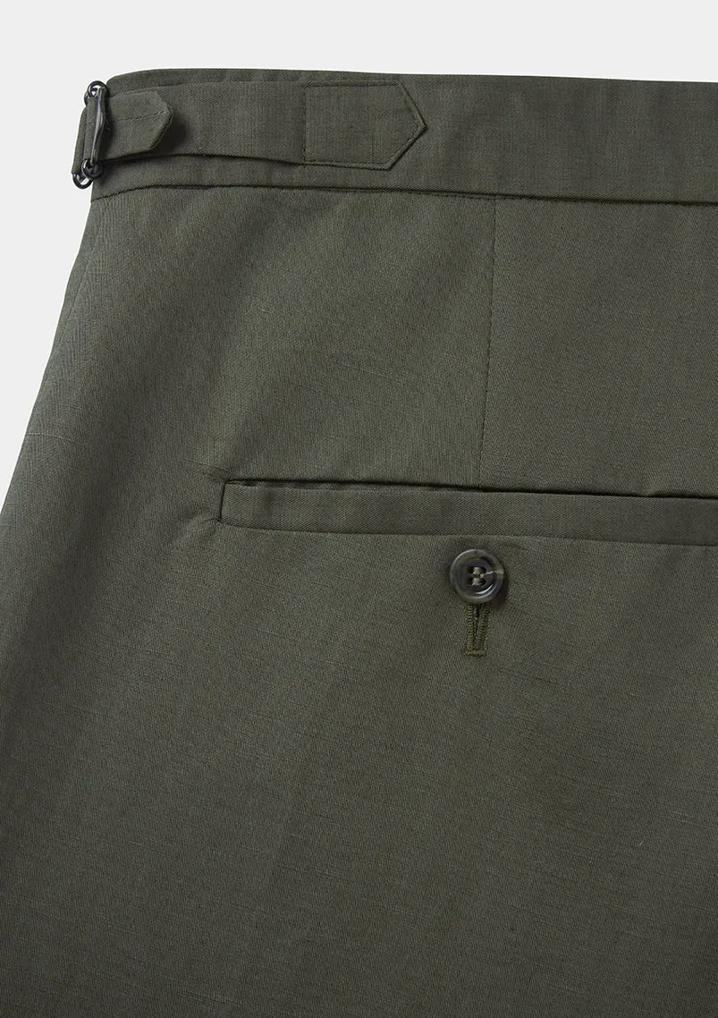 Green Cotton Linen Formal Trousers