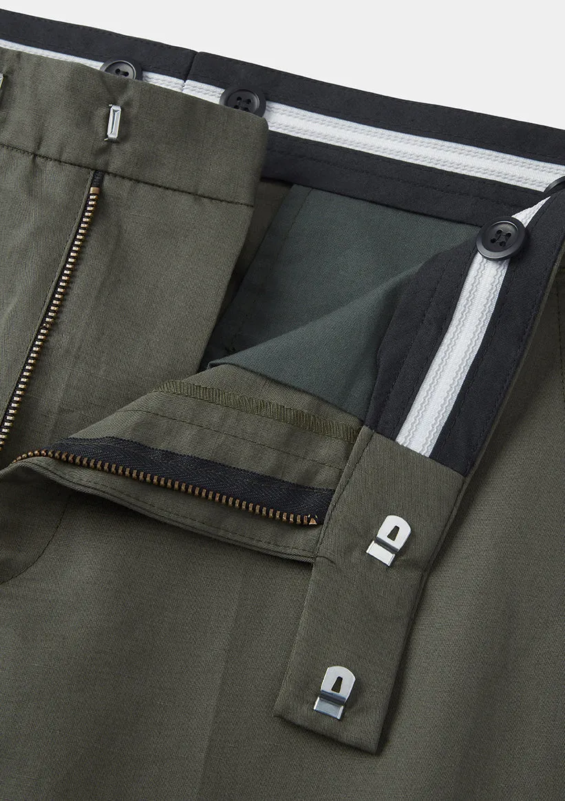 Green Cotton Linen Formal Trousers