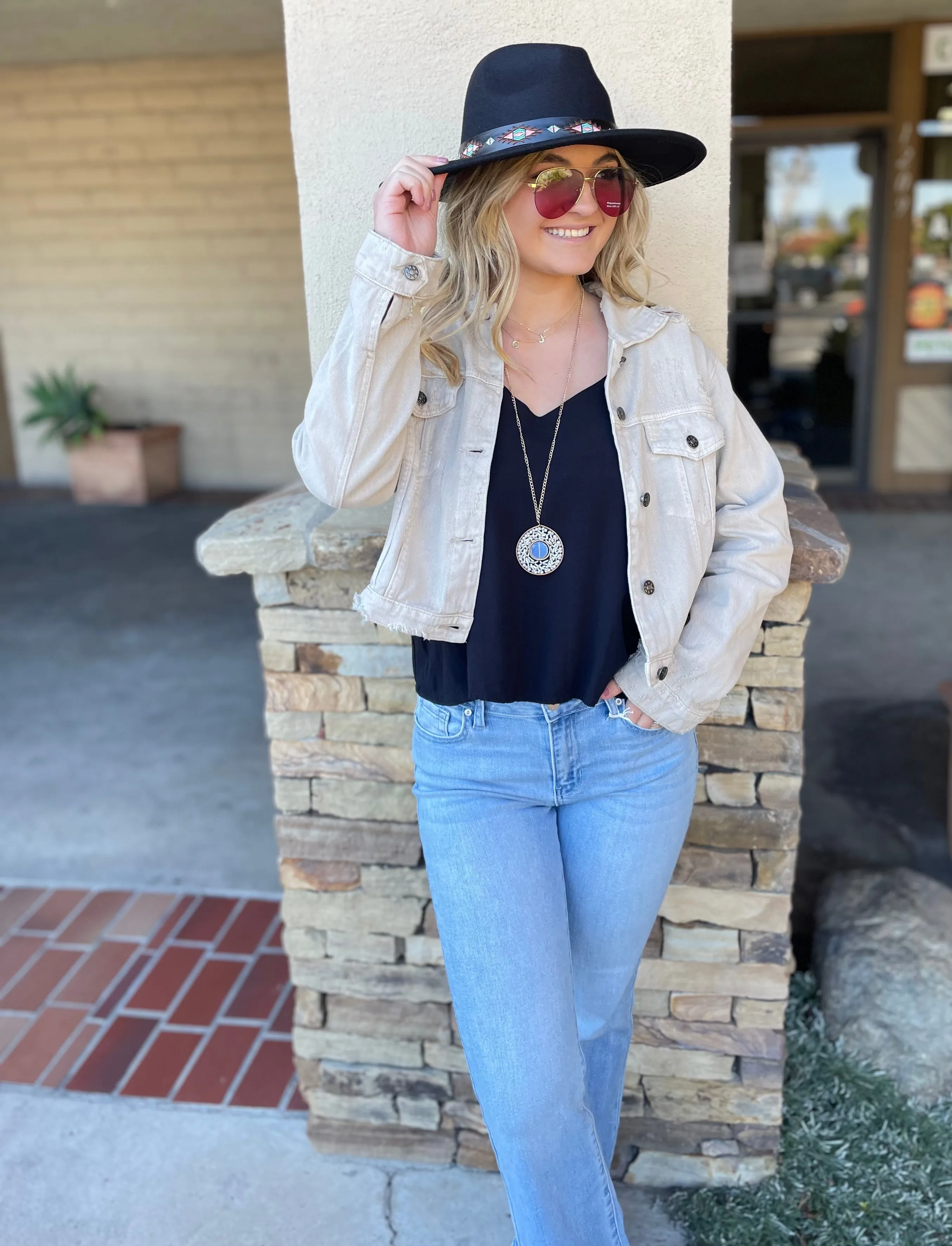 Josie Washed Taupe Soft Distressed Denim Jacket
