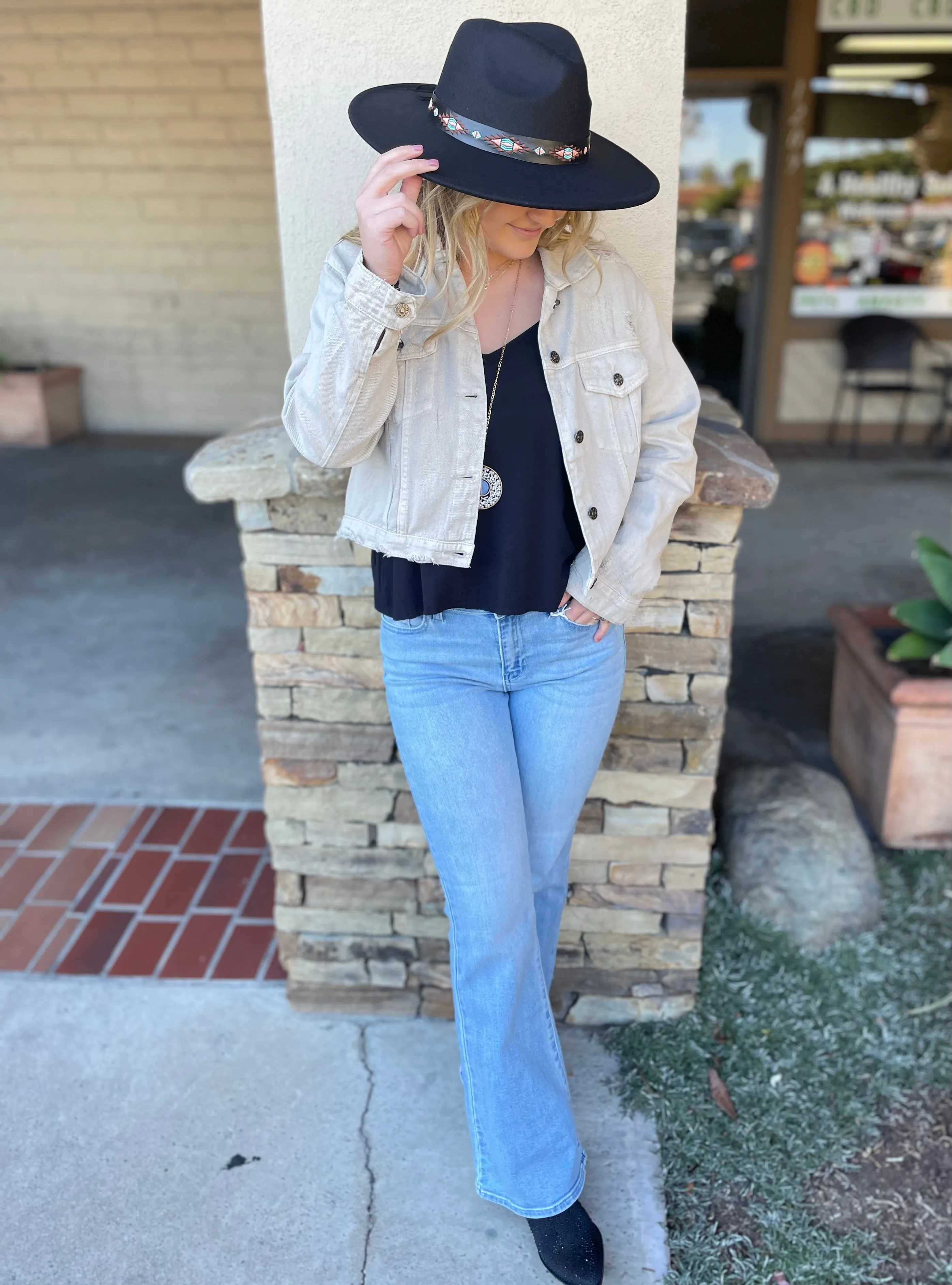 Josie Washed Taupe Soft Distressed Denim Jacket