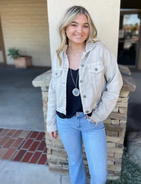 Josie Washed Taupe Soft Distressed Denim Jacket