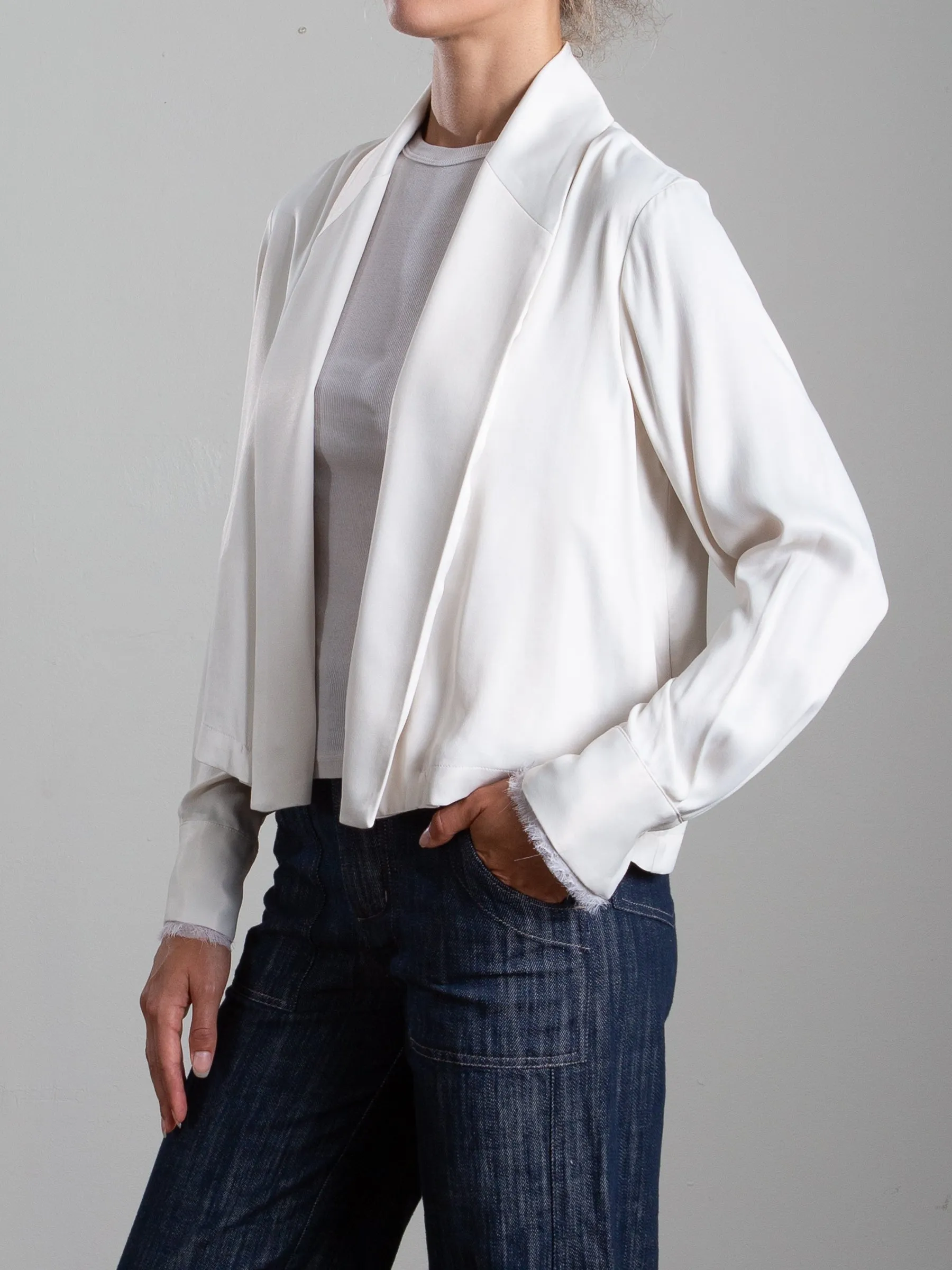 Junior Tux Jacket in Heirloom Satin - Parchment
