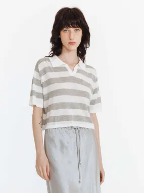 Knitted Wide Stripe Lapel T-shirt