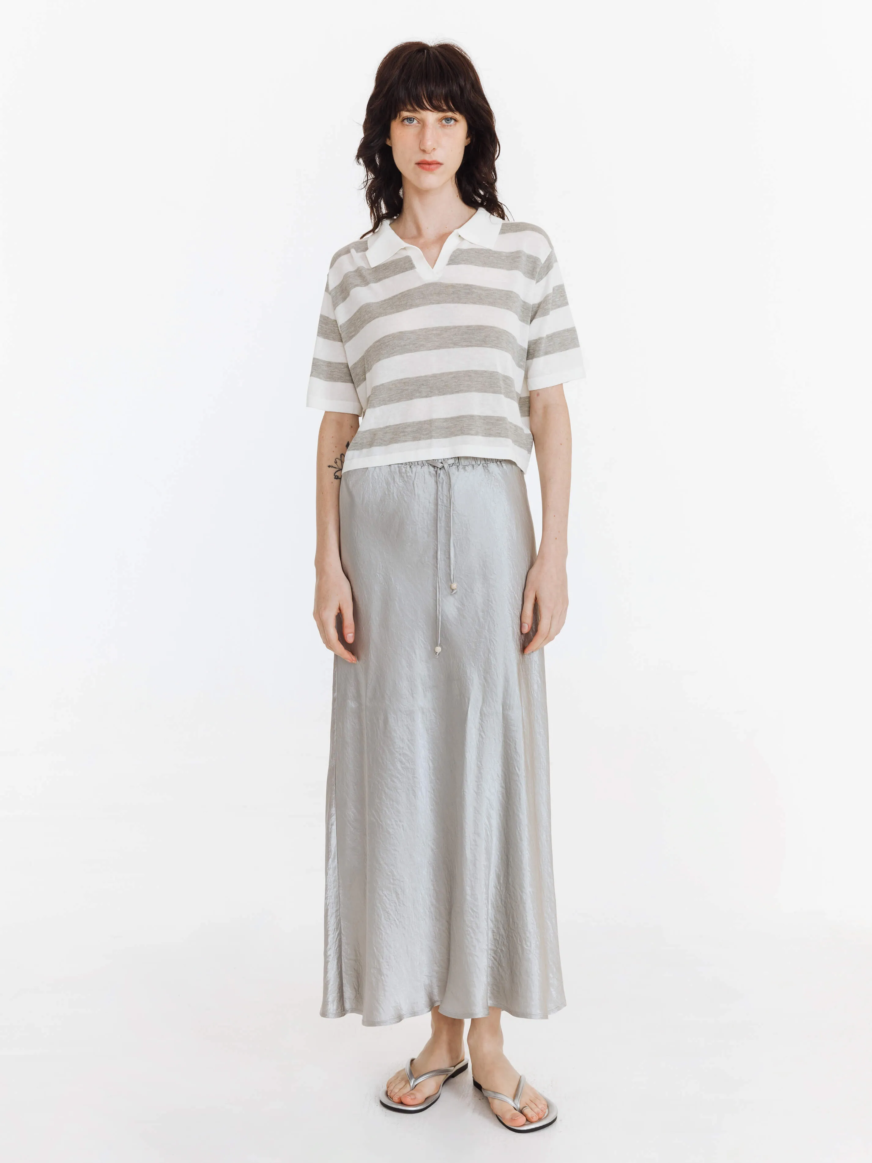 Knitted Wide Stripe Lapel T-shirt