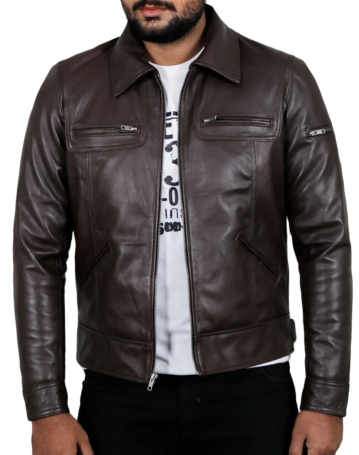 Leather Jackets Hub Mens Genuine Lambskin Leather Jacket (Black, Aviator Jacket) - 1501200