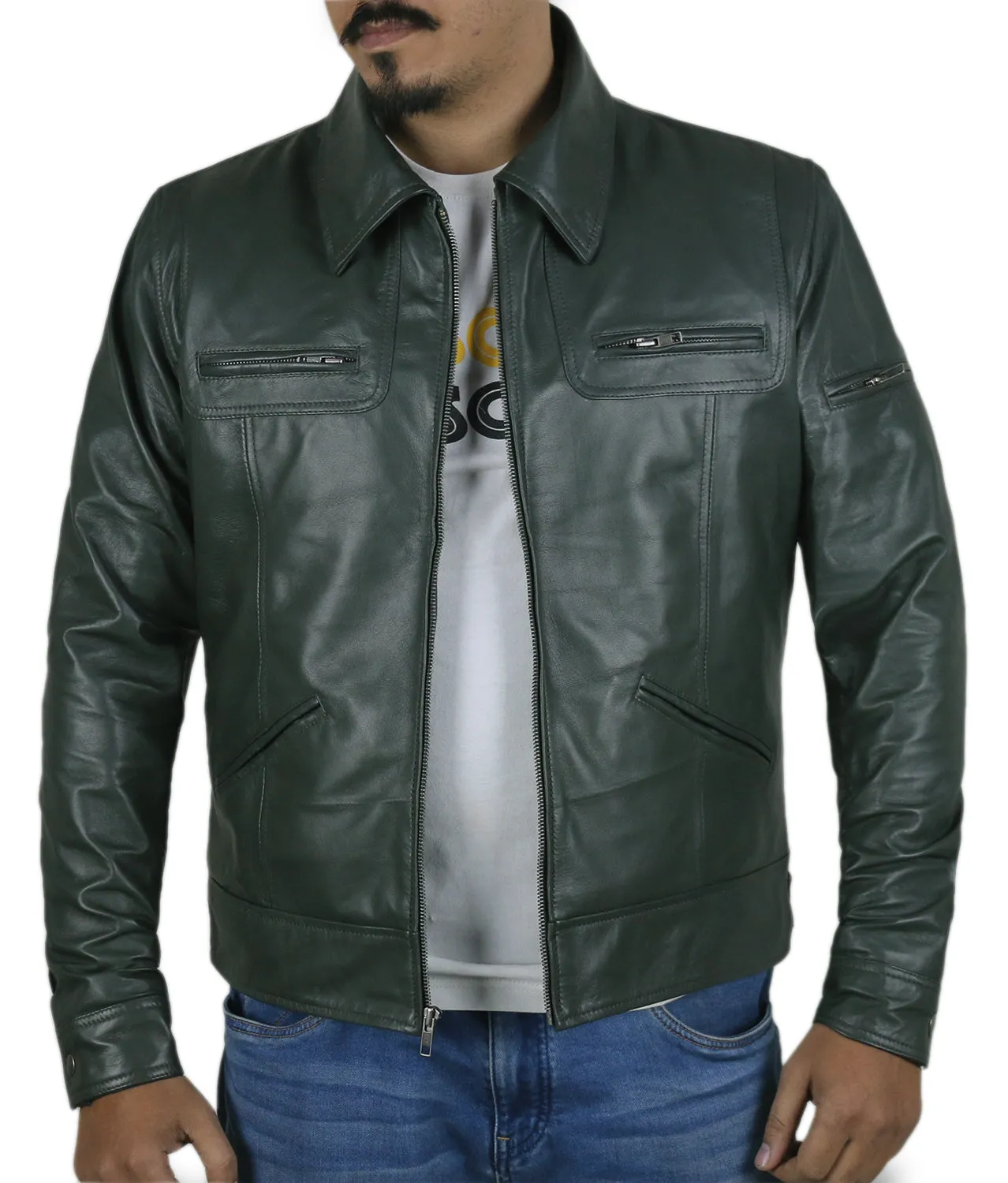 Leather Jackets Hub Mens Genuine Lambskin Leather Jacket (Black, Aviator Jacket) - 1501200