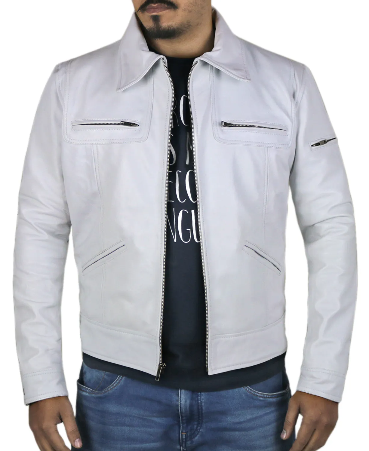 Leather Jackets Hub Mens Genuine Lambskin Leather Jacket (Black, Aviator Jacket) - 1501200