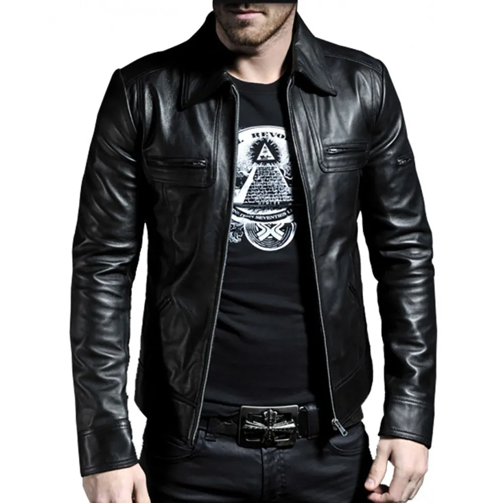 Leather Jackets Hub Mens Genuine Lambskin Leather Jacket (Black, Aviator Jacket) - 1501200