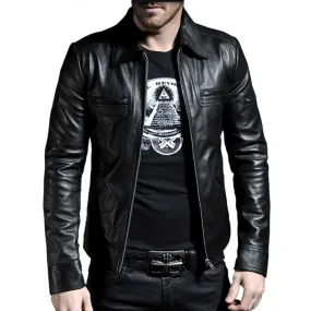 Leather Jackets Hub Mens Genuine Lambskin Leather Jacket (Black, Aviator Jacket) - 1501200