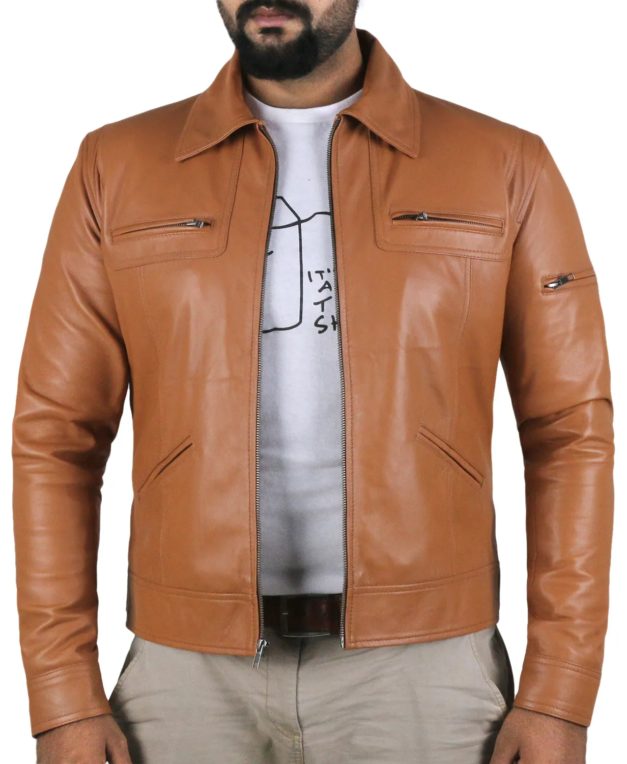 Leather Jackets Hub Mens Genuine Lambskin Leather Jacket (Black, Aviator Jacket) - 1501200