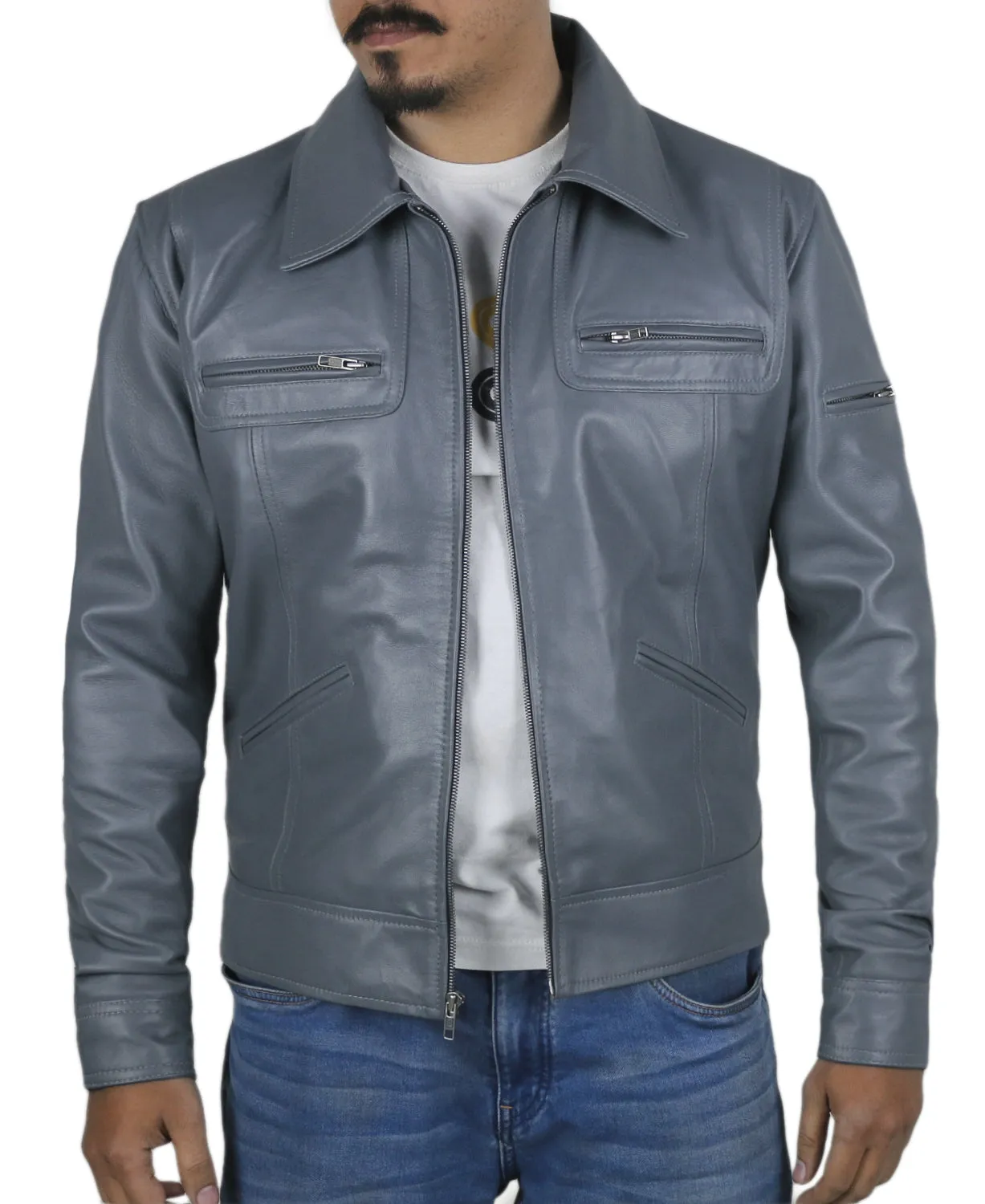 Leather Jackets Hub Mens Genuine Lambskin Leather Jacket (Black, Aviator Jacket) - 1501200