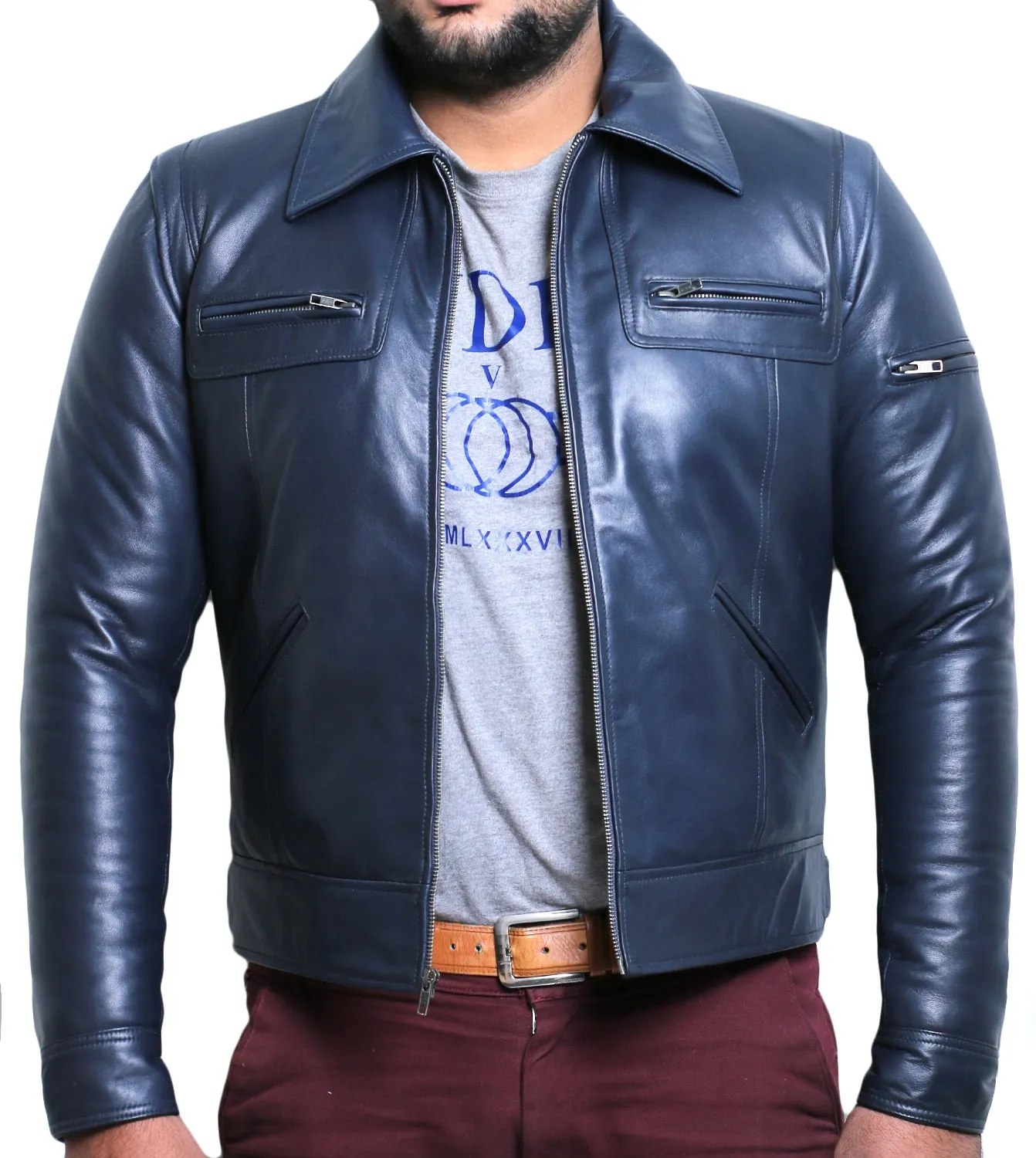 Leather Jackets Hub Mens Genuine Lambskin Leather Jacket (Black, Aviator Jacket) - 1501200