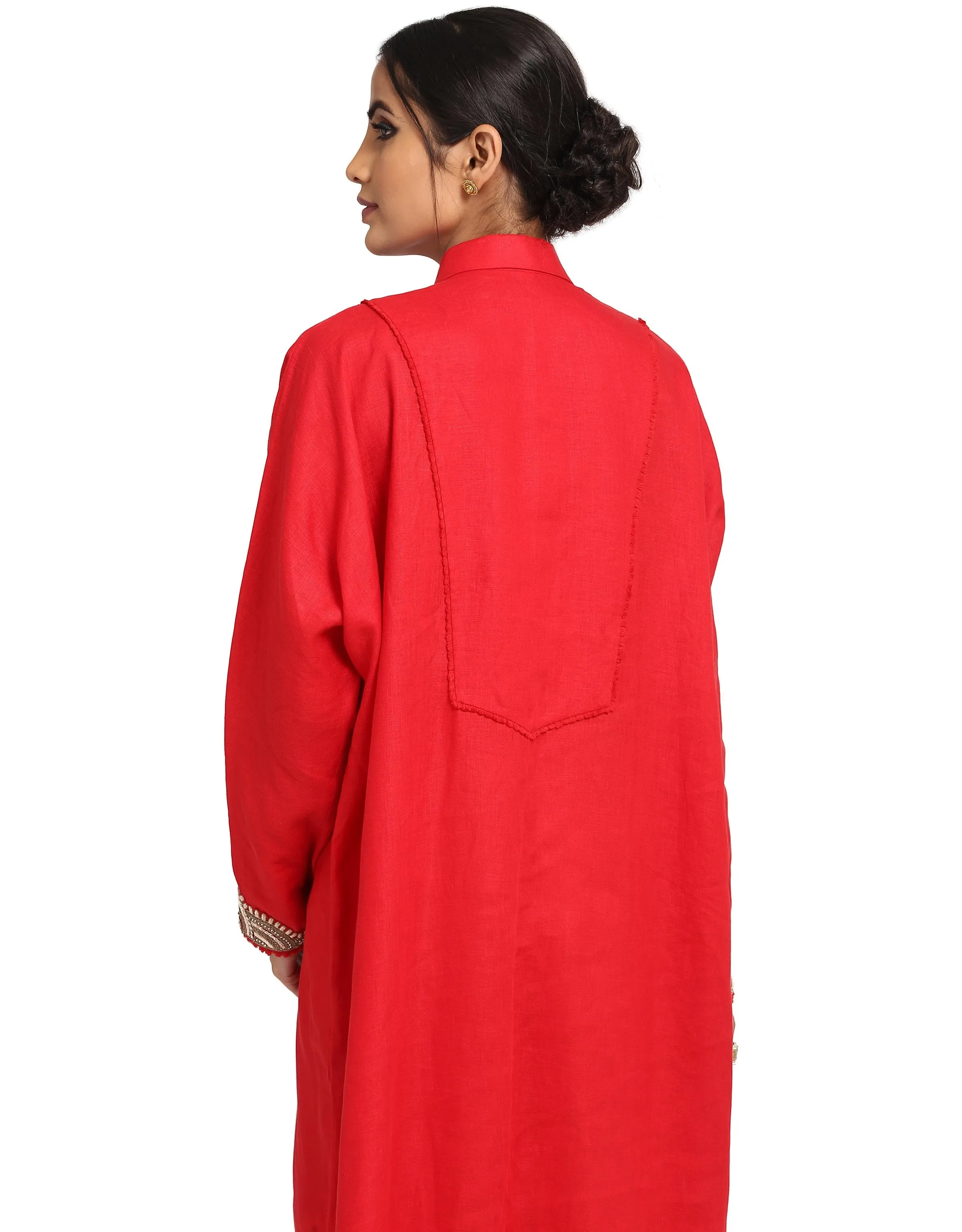 Linen Shirt Tunic- Red