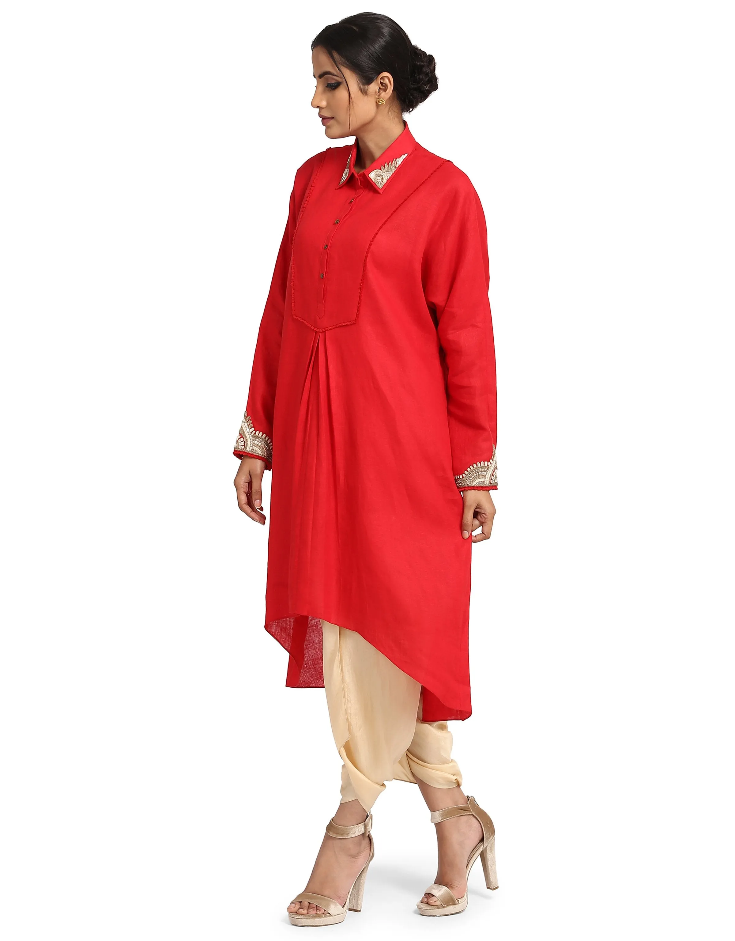 Linen Shirt Tunic- Red