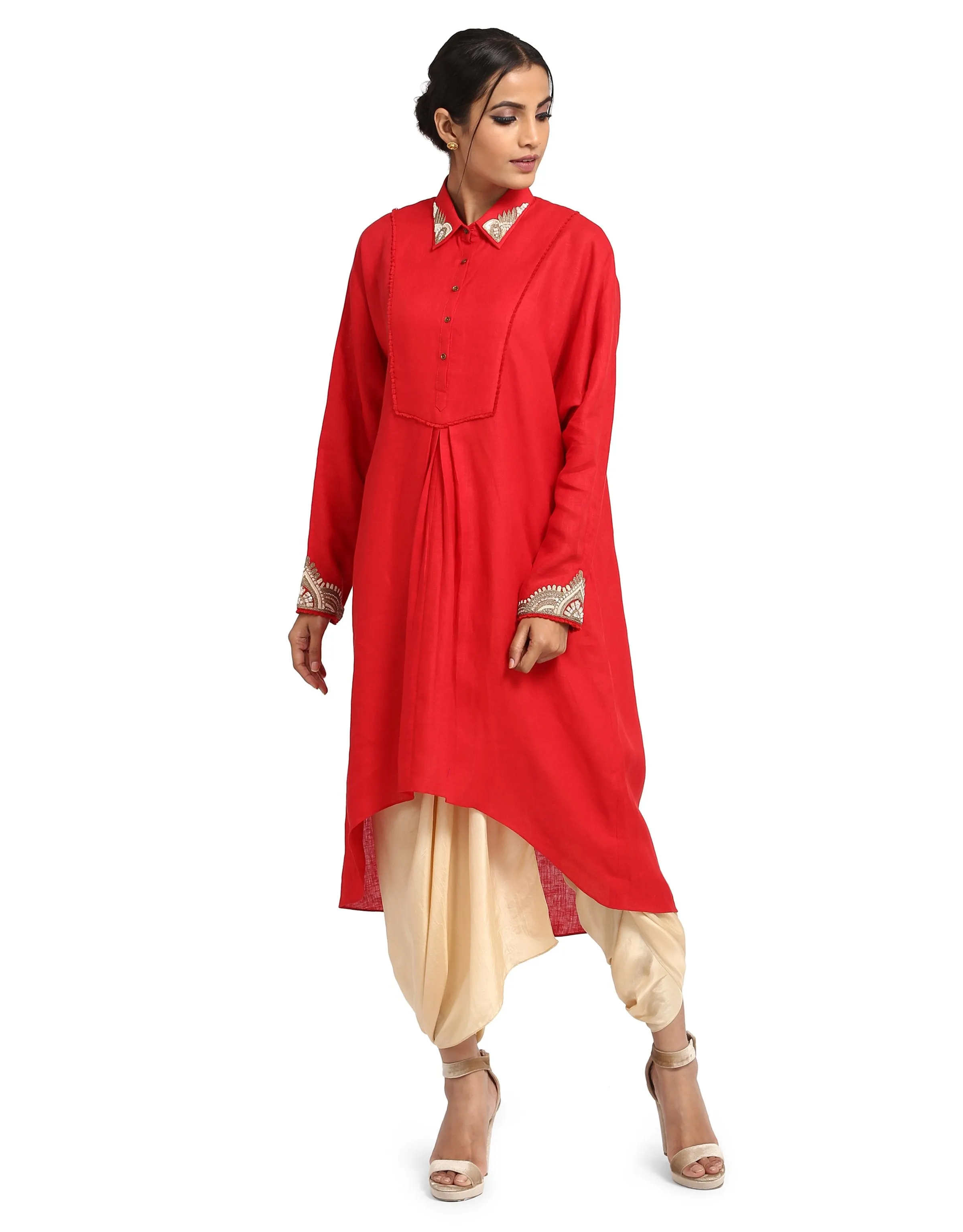 Linen Shirt Tunic- Red