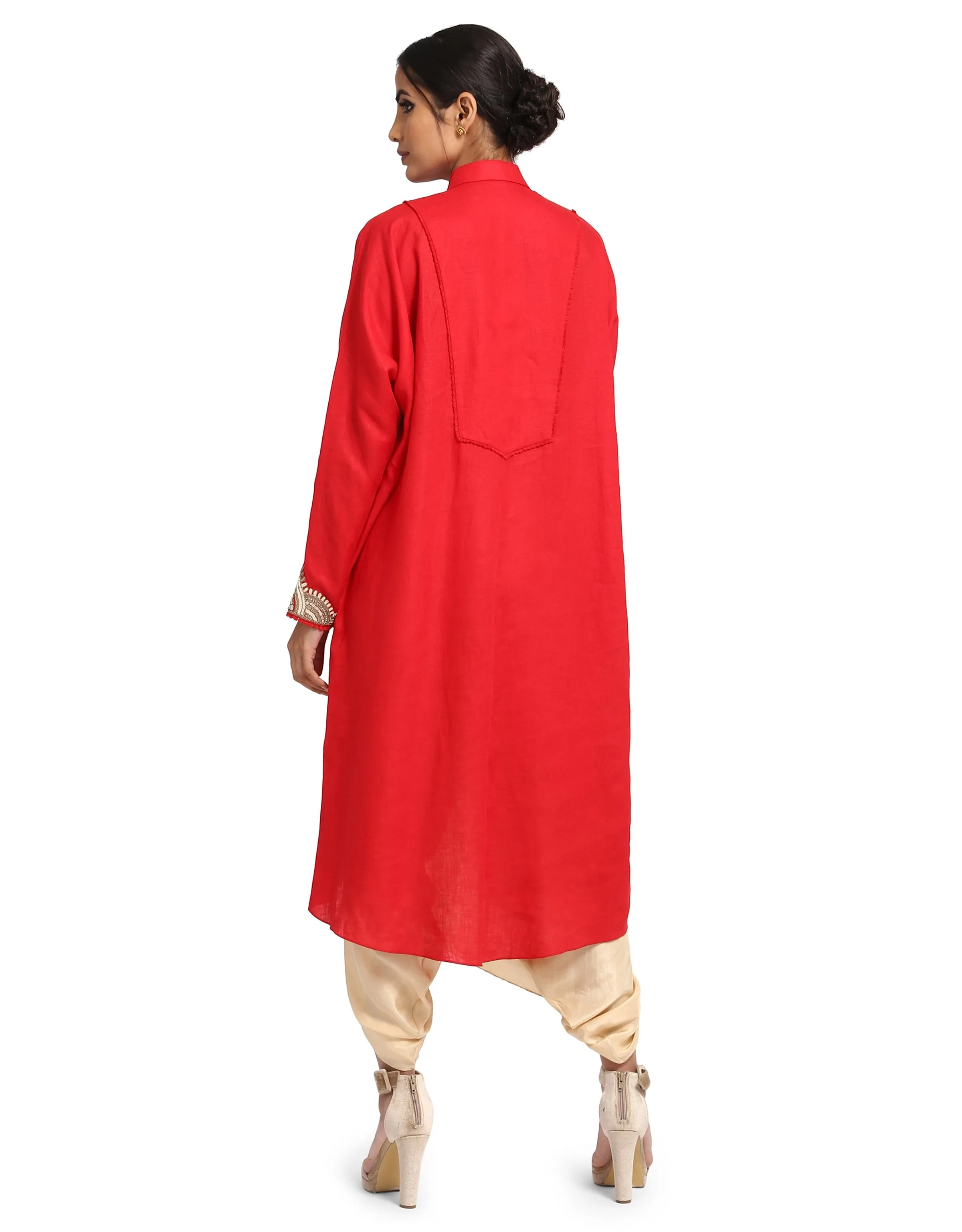 Linen Shirt Tunic- Red