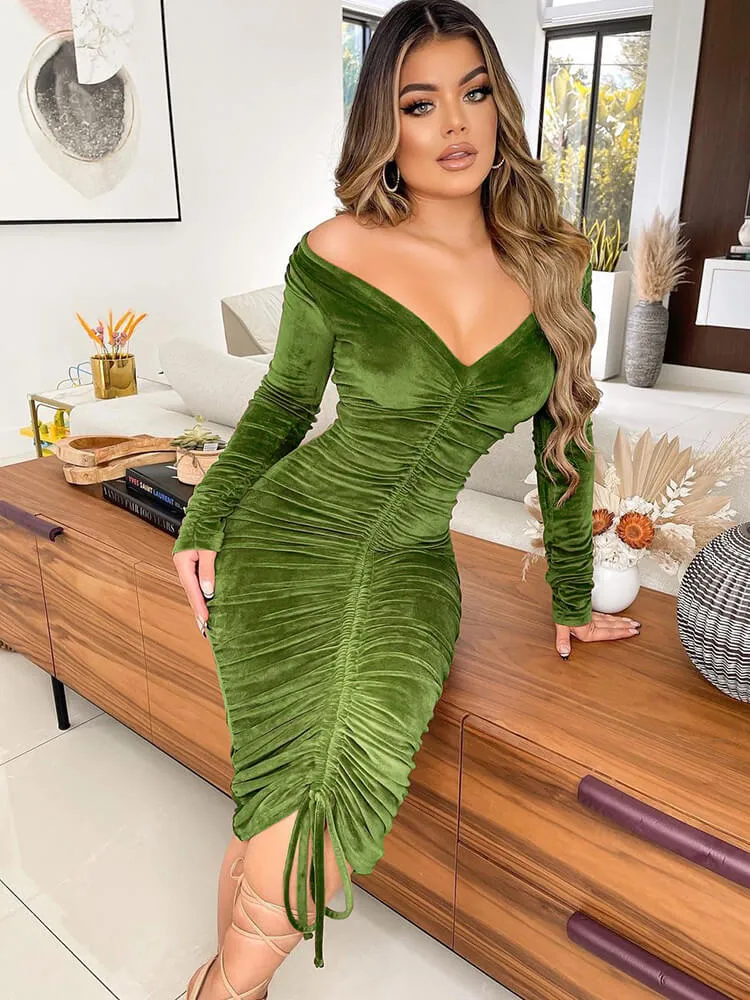 Long Sleeve Velvet Midi Dress