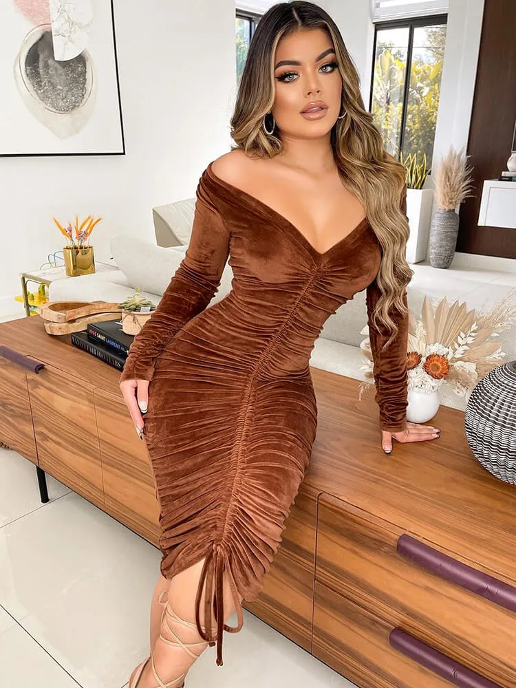Long Sleeve Velvet Midi Dress