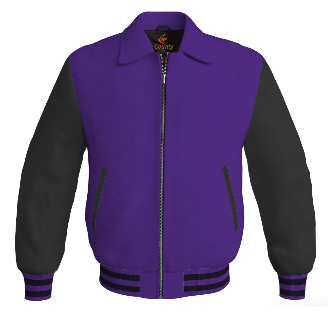 Luxury Bomber Classic Jacket Purple Body and Black Leather Sleeves