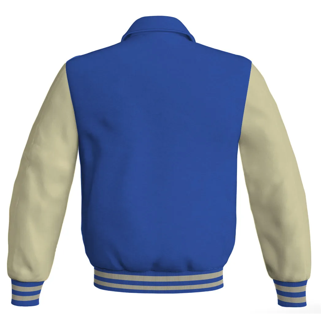 Luxury Bomber Classic Jacket Royal Blue Body and Cream Leather Sleeves