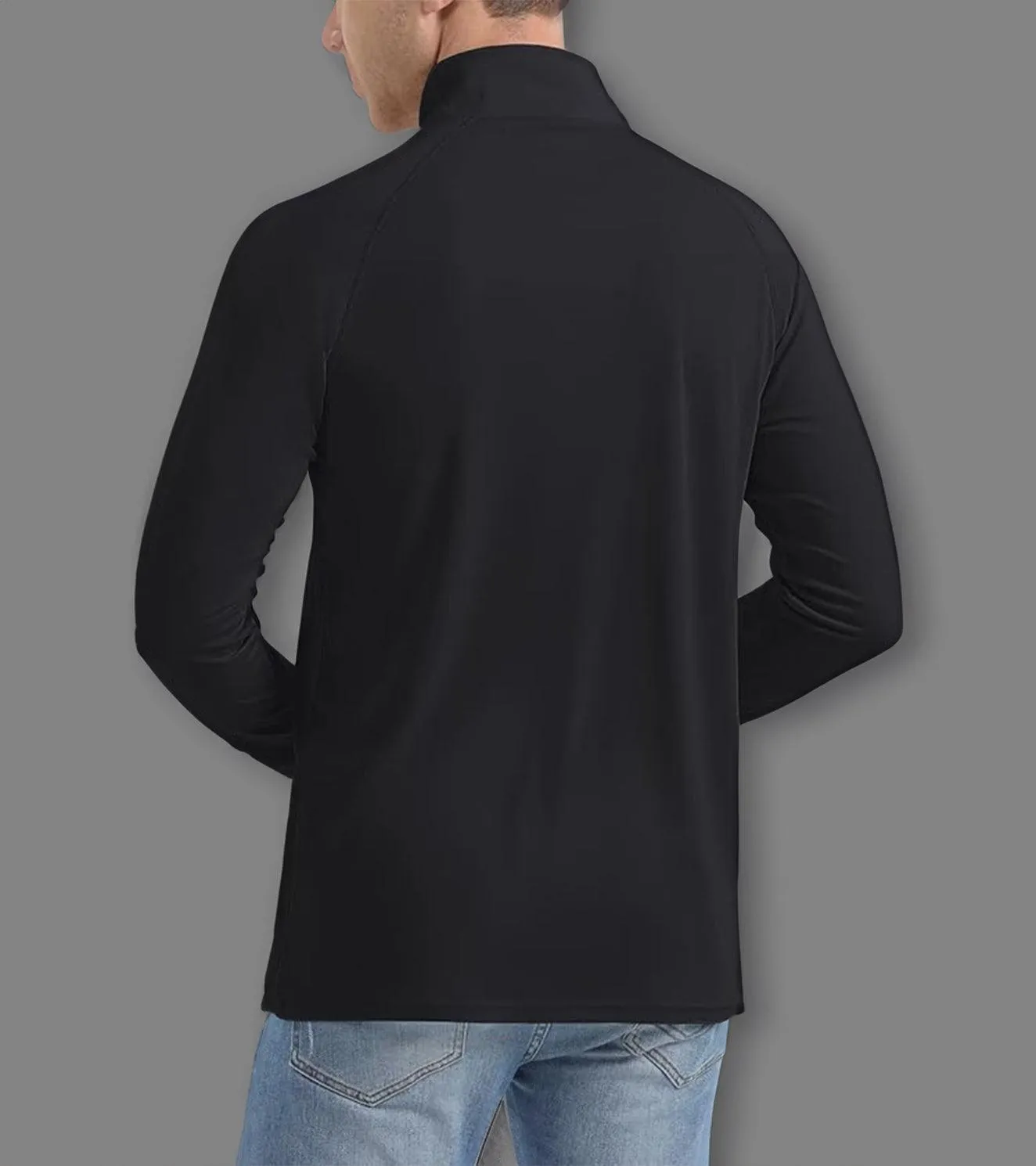Men's Black Dry Fit Half Zip Long Sleeve Running T-Shirt