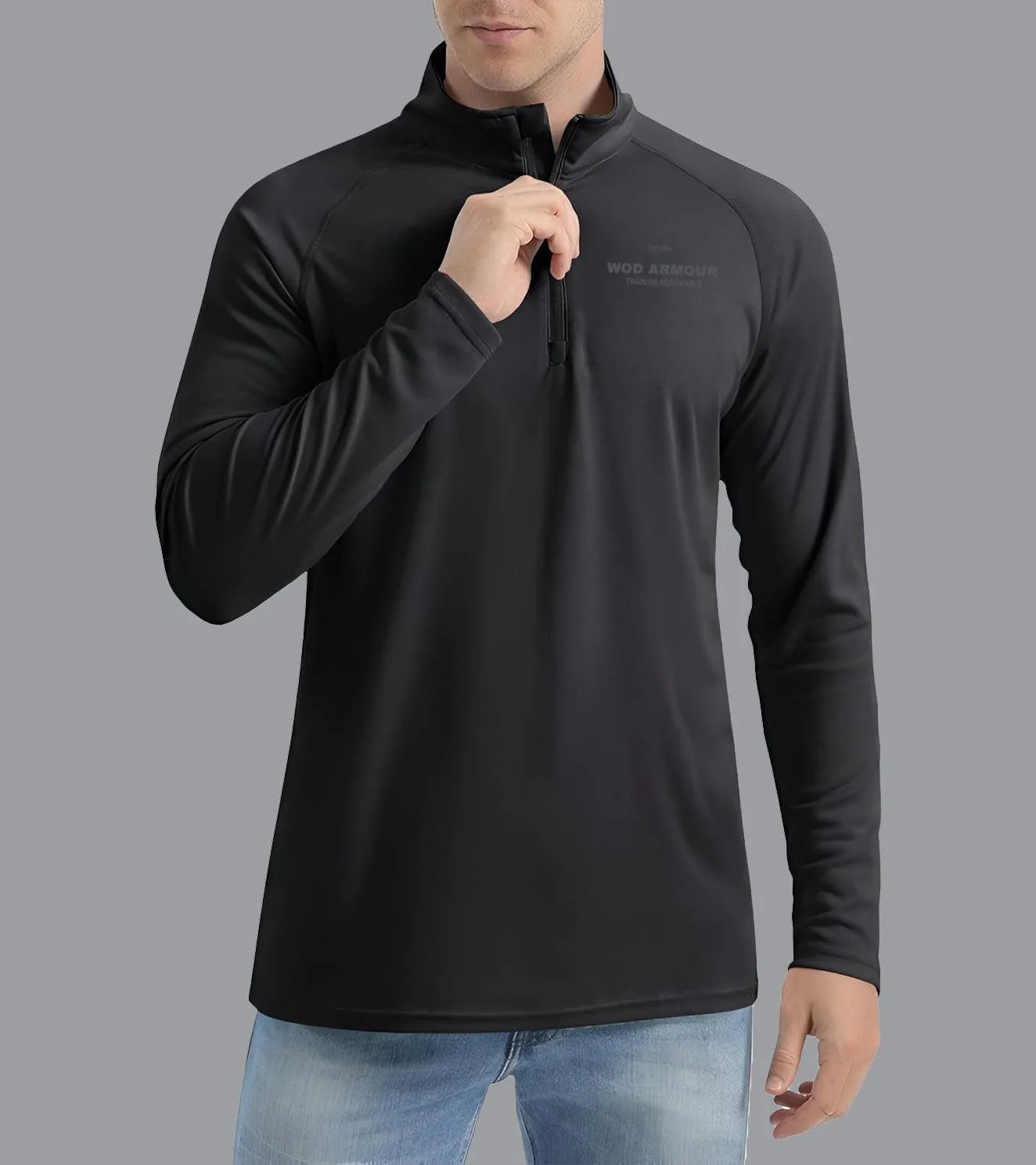 Men's Black Dry Fit Half Zip Long Sleeve Running T-Shirt