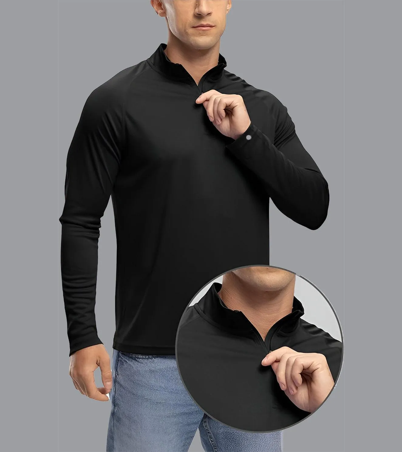Men's Black Dry Fit Half Zip Long Sleeve Running T-Shirt