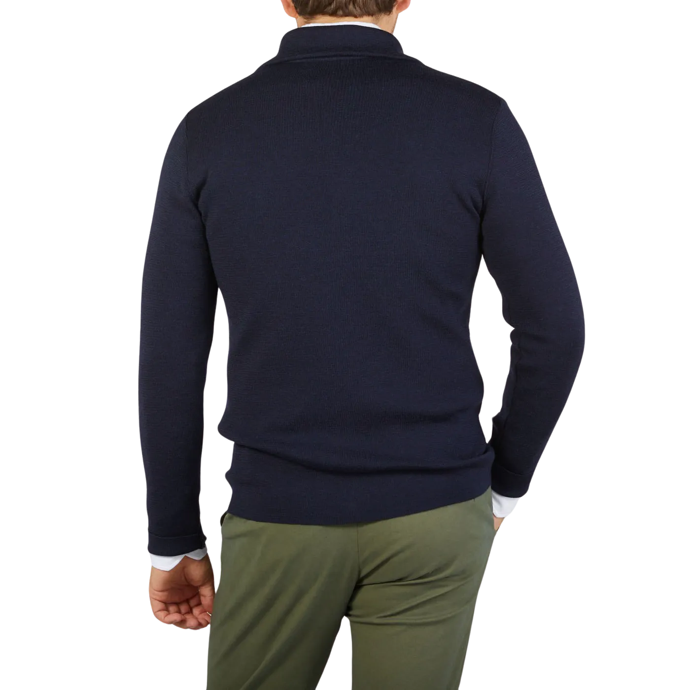 Navy Blue Merino Wool Zip Jacket