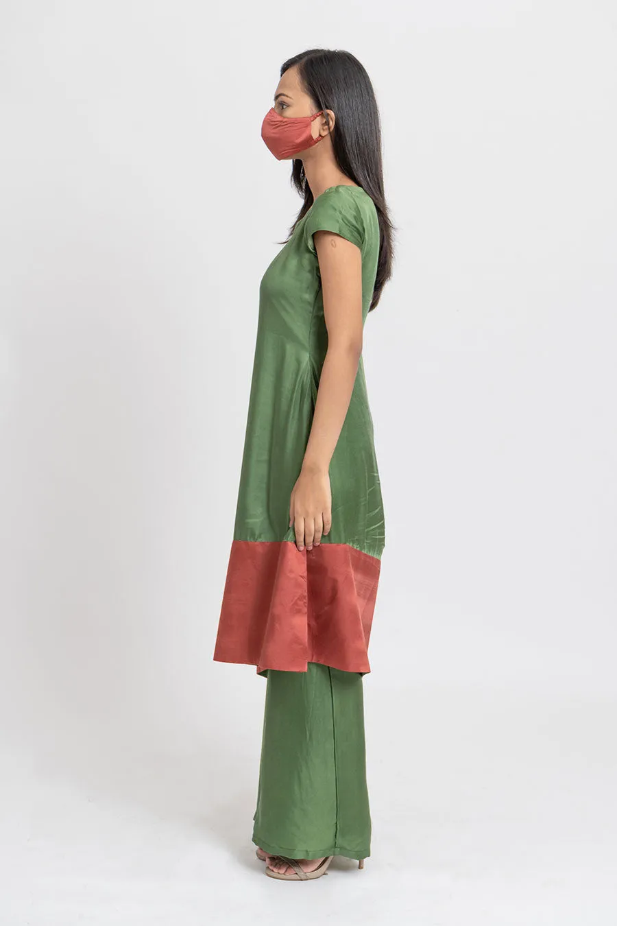 Olive Green Co-Ord Set With Mask